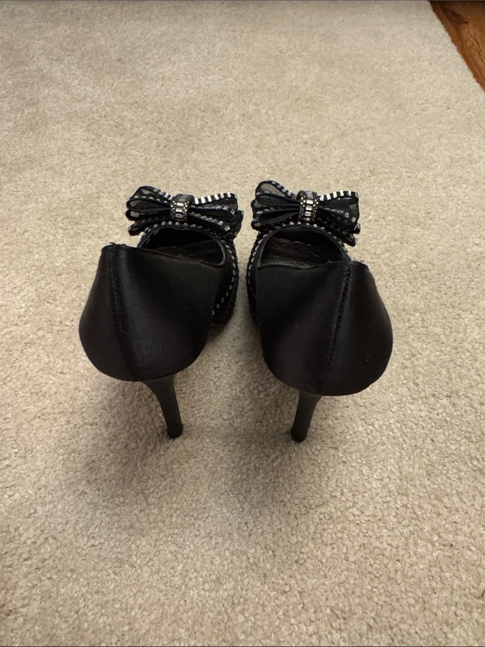 Zigi Soho Black Satin Peep-Toe Pumps with Crystal-Trim Bow